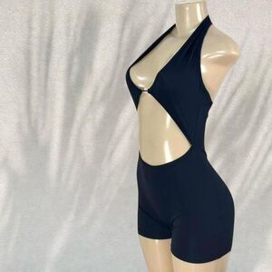 Black Cut-Out Halter Romper